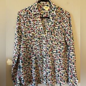 Maeve by Anthropologie Butterfly Button Up Long Sleeve Shirt